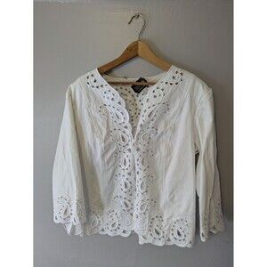 Bob Mackie Wearable Art Women's White cottage core Cardigan Sweater Size XL